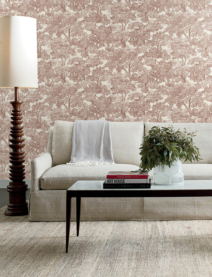 Spinney Red Toile Wallpaper  | Brewster Wallcovering