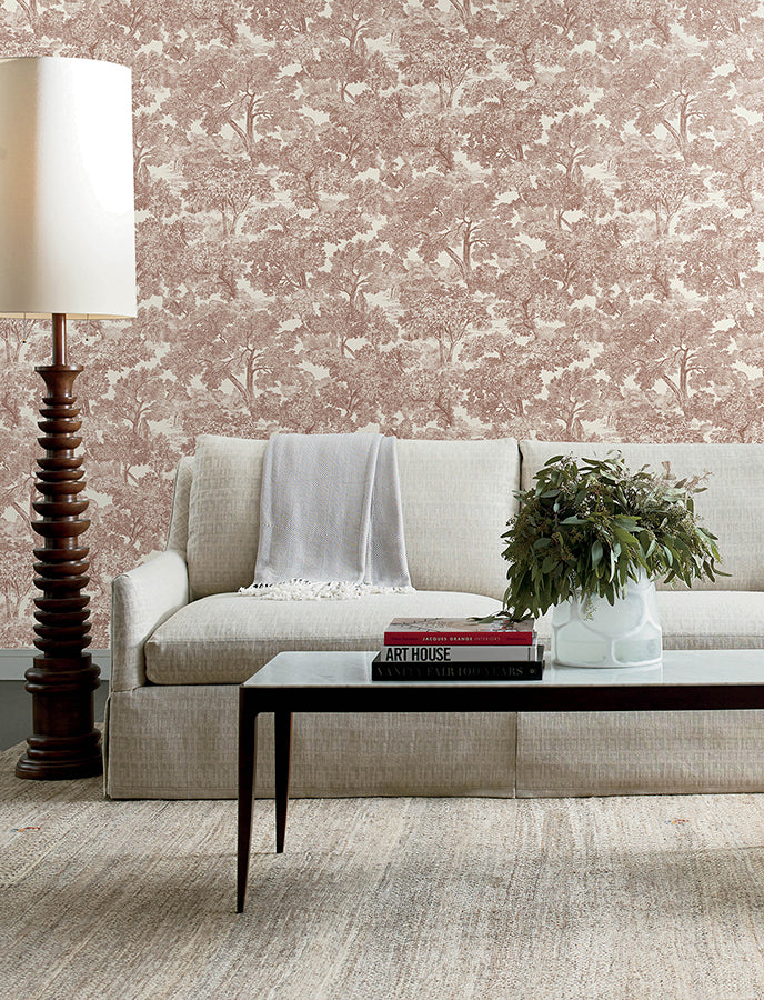 Spinney Red Toile Wallpaper - Brewster Wallcovering