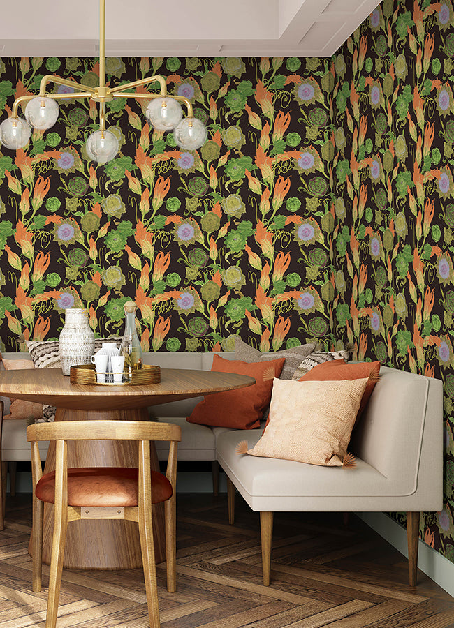 Black Artichoke Peel and Stick Wallpaper - Brewster Wallcovering