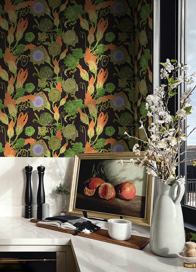 Black Artichoke Peel and Stick Wallpaper - Brewster Wallcovering