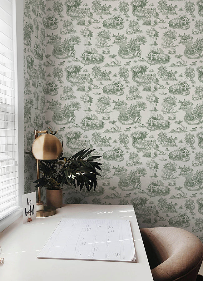 Green The Chase Peel and Stick Wallpaper - Brewster Wallcovering