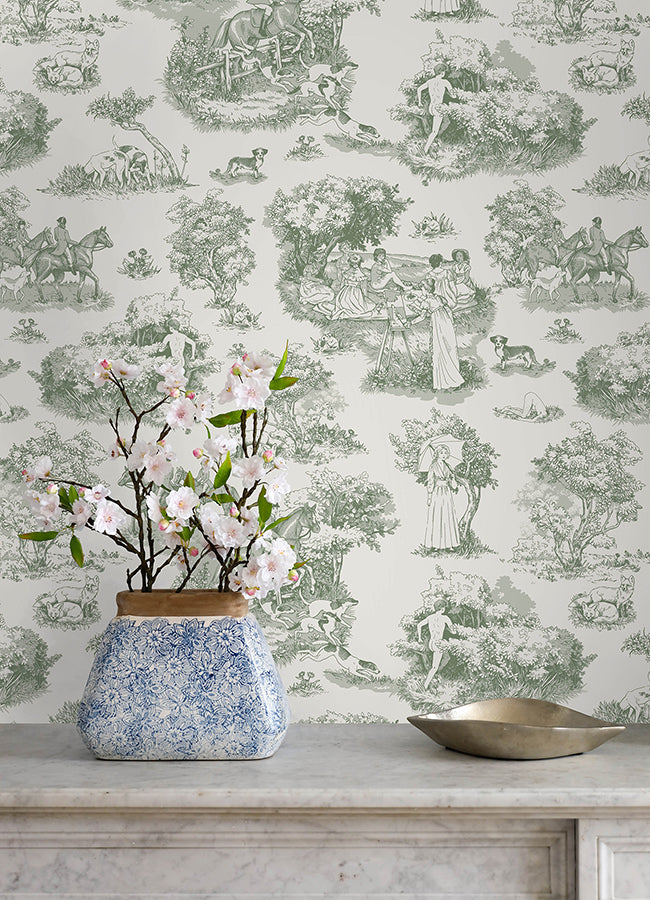 Green The Chase Peel and Stick Wallpaper - Brewster Wallcovering