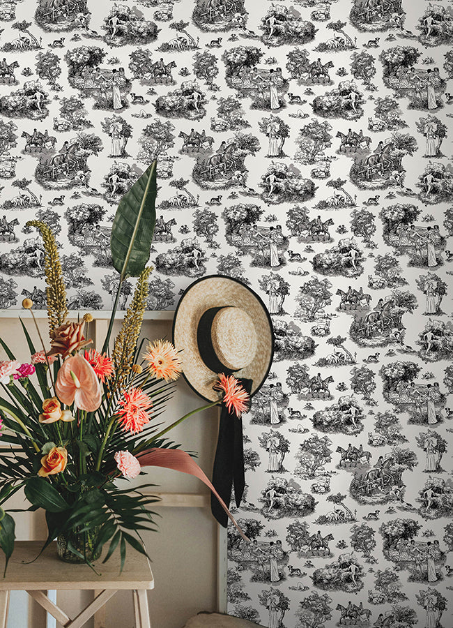 Black The Chase Peel and Stick Wallpaper - Brewster Wallcovering