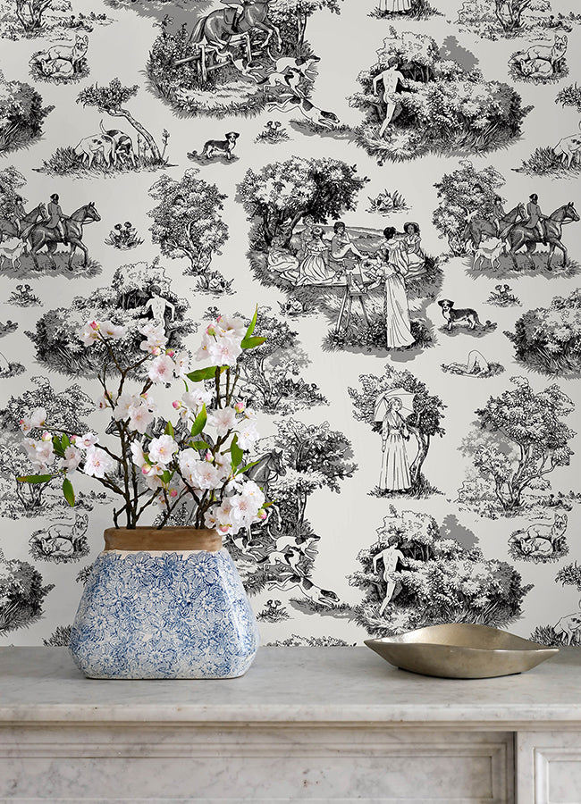 Black The Chase Peel and Stick Wallpaper - Brewster Wallcovering