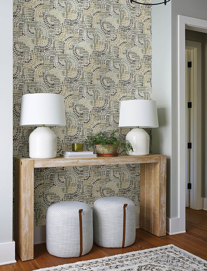 Wanderer Evergreen Mosaic Wallpaper - Brewster Wallcovering