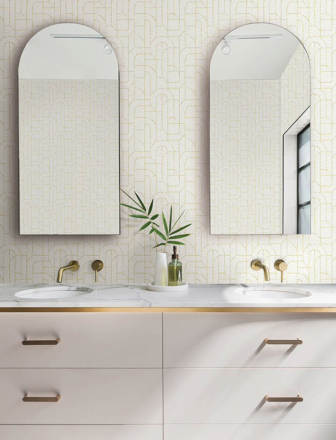 Integrity Yellow Arched Outlines Wallpaper - Brewster Wallcovering