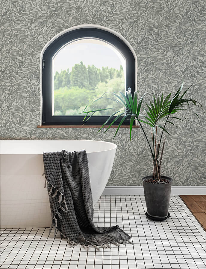 rhythmic-grey-leaf-wallpaper-york-wallcoverings-4146-27234 - York Wallcoverings Wallpaper