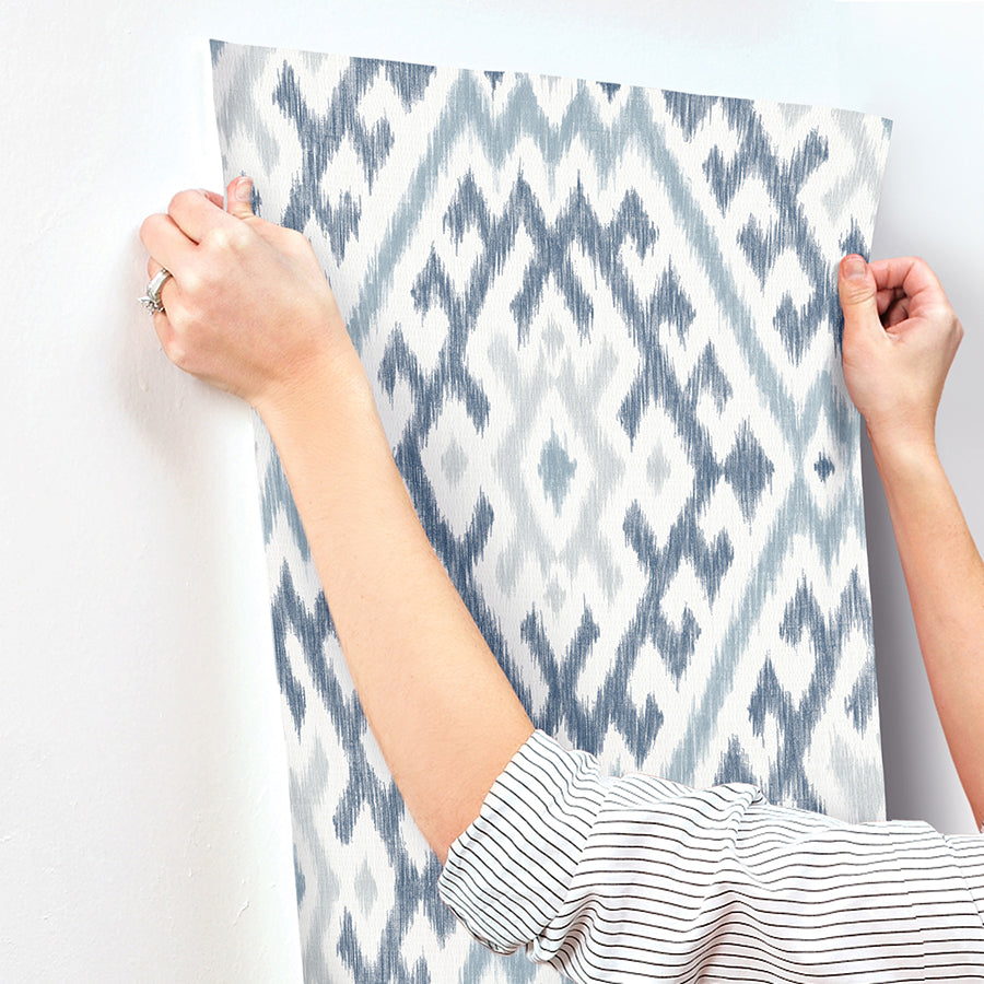 Solola Blue Ikat Wallpaper  | Brewster Wallcovering