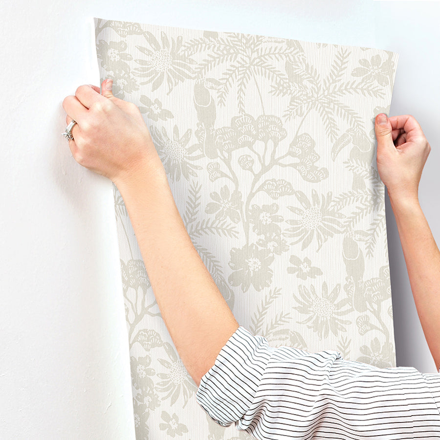 Jacaranda Taupe Tropical Trail Wallpaper - Brewster Wallcovering