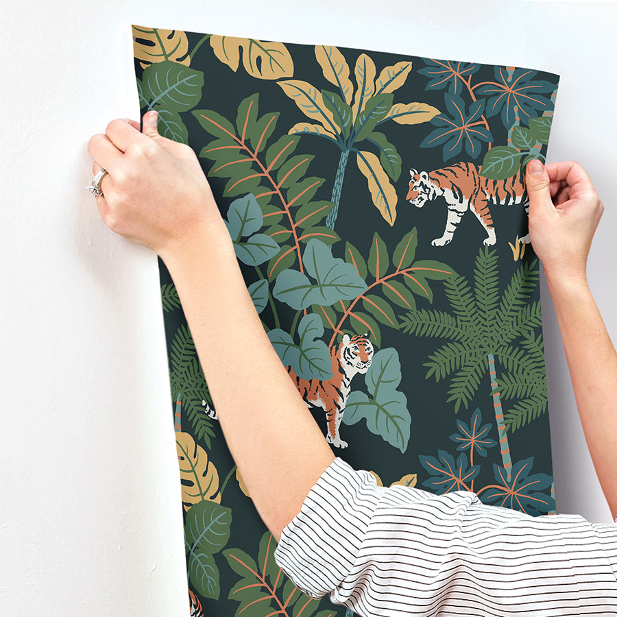 Caspian Navy Jungle Prowl Wallpaper  | Brewster Wallcovering - The WorkRm