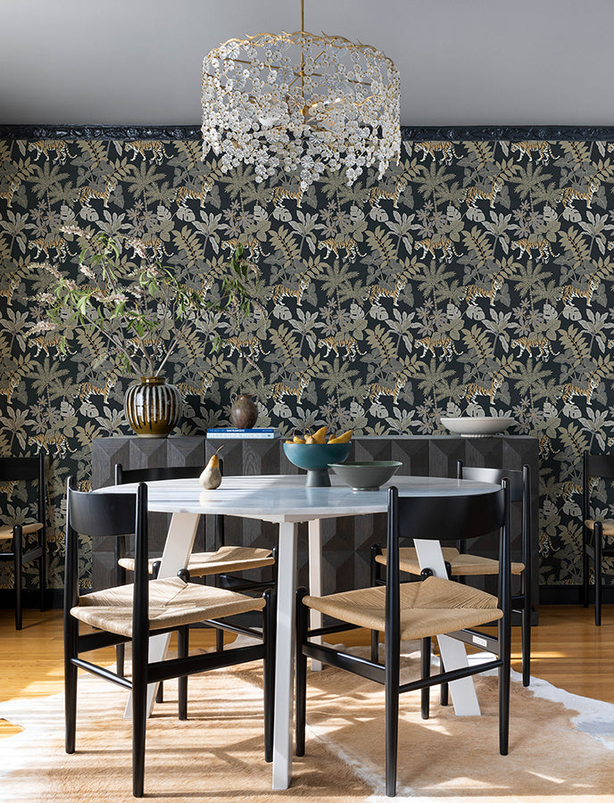 Caspian Charcoal Jungle Prowl Wallpaper  | Brewster Wallcovering - The WorkRm