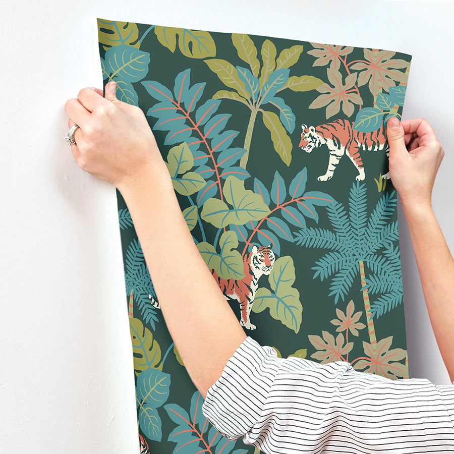 Caspian Evergreen Jungle Prowl Wallpaper  | Brewster Wallcovering - The WorkRm