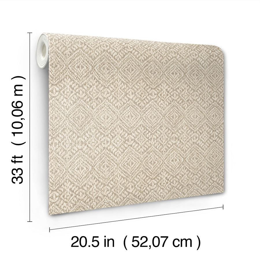 Gallivant Neutral Woven Geometric Wallpaper  | Brewster Wallcovering