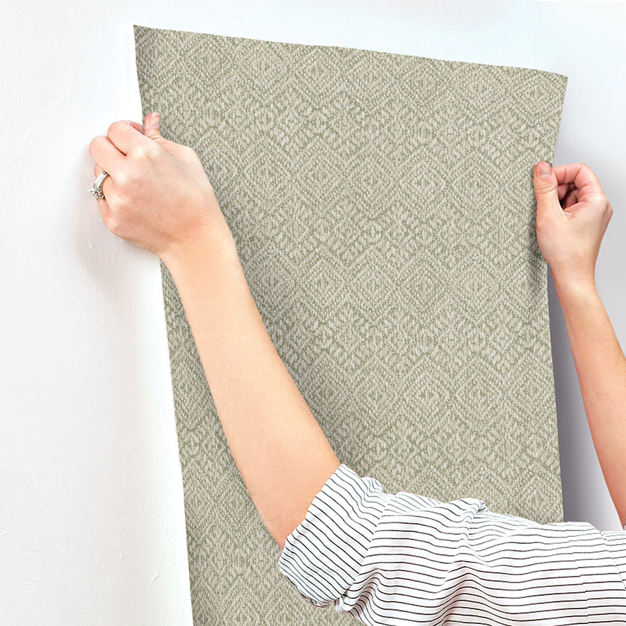 Gallivant Sage Woven Geometric Wallpaper  | Brewster Wallcovering - The WorkRm