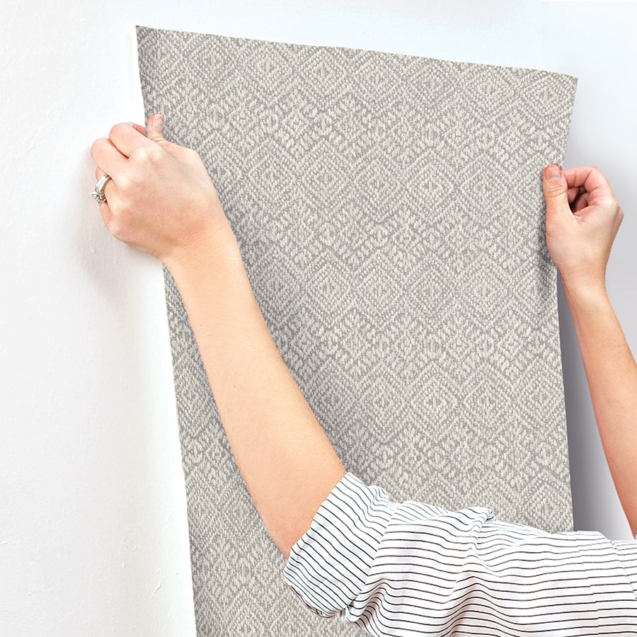 Gallivant Grey Woven Geometric Wallpaper  | Brewster Wallcovering - The WorkRm