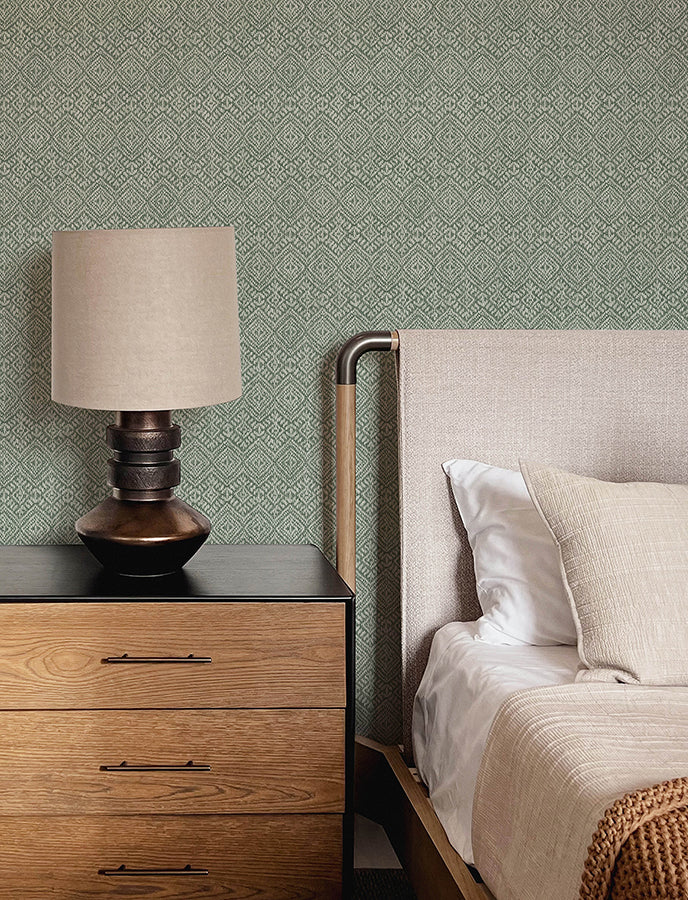 Gallivant Green Woven Geometric Wallpaper  | Brewster Wallcovering - The WorkRm