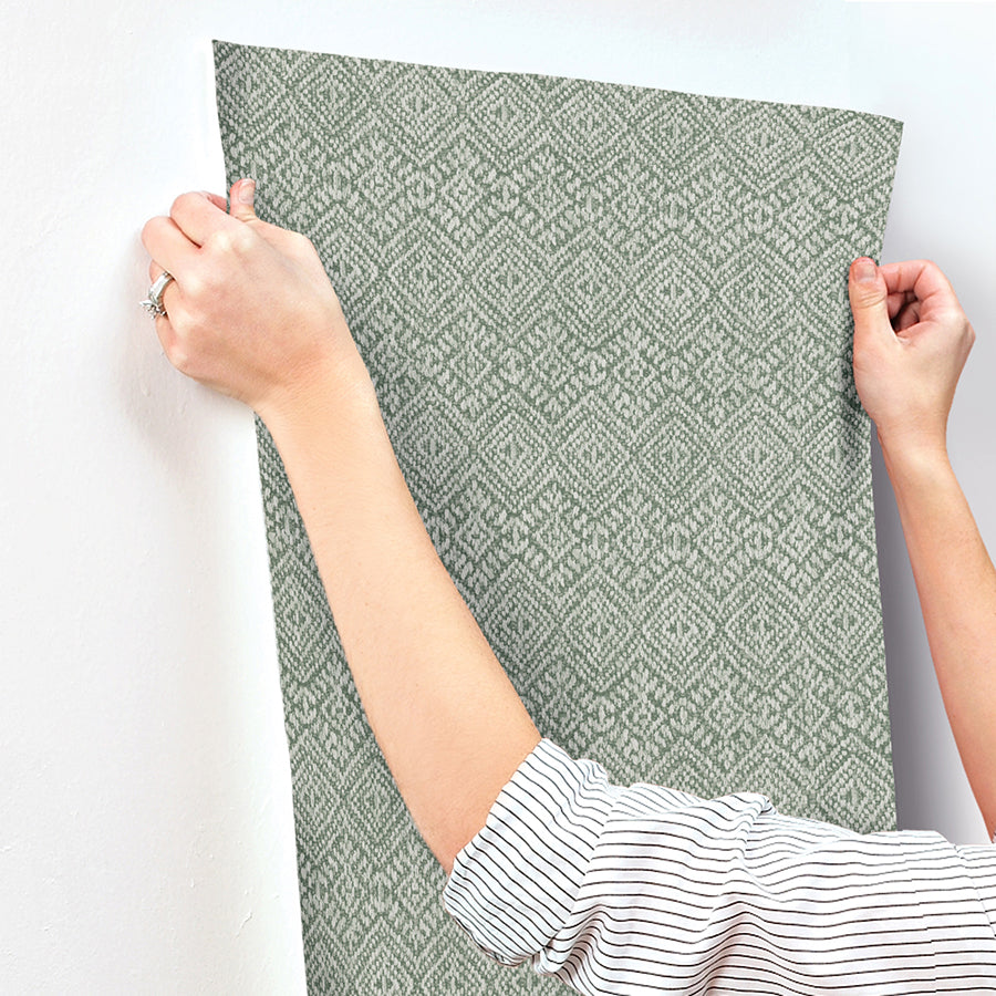 Gallivant Green Woven Geometric Wallpaper  | Brewster Wallcovering - The WorkRm