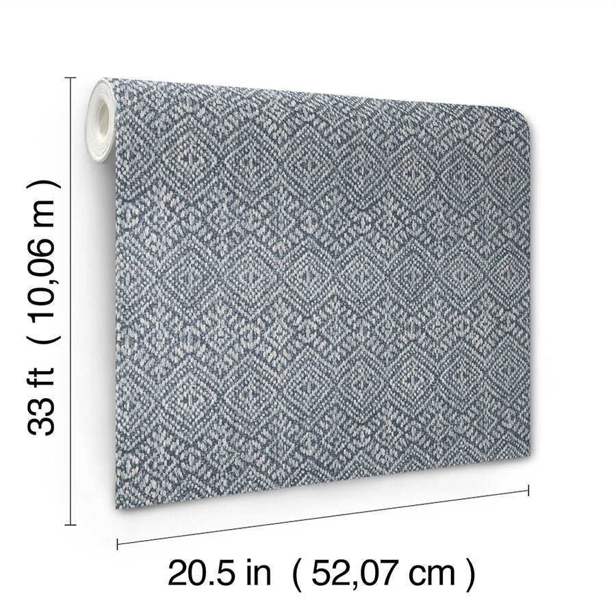 Gallivant Indigo Woven Geometric Wallpaper  | Brewster Wallcovering - The WorkRm