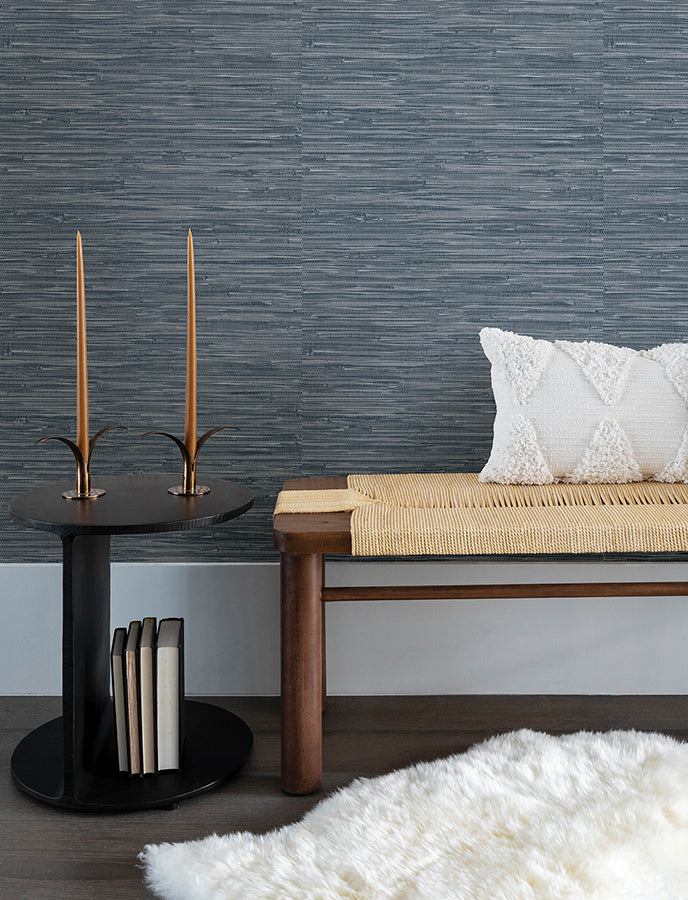 Exhale Indigo Woven Faux Grasscloth Wallpaper  | Brewster Wallcovering