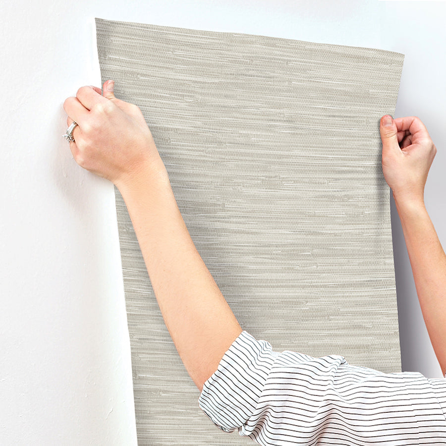 Exhale Light Grey Woven Faux Grasscloth Wallpaper  | Brewster Wallcovering