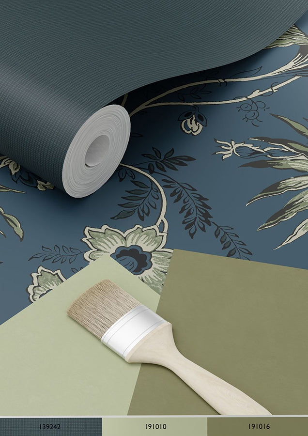 Juliet Blue Decorative Jacobean Wallpaper  | Brewster Wallcovering - The WorkRm