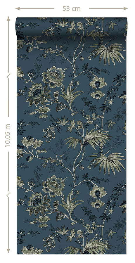 Juliet Blue Decorative Jacobean Wallpaper  | Brewster Wallcovering - The WorkRm