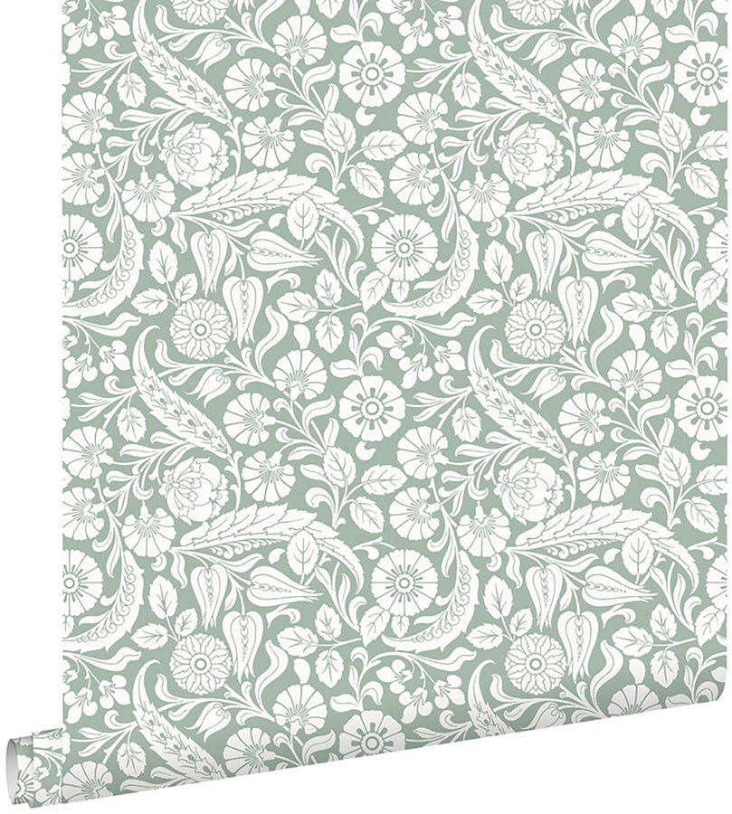 Cordelia Green Baroque Blooms Wallpaper - Brewster Wallcovering