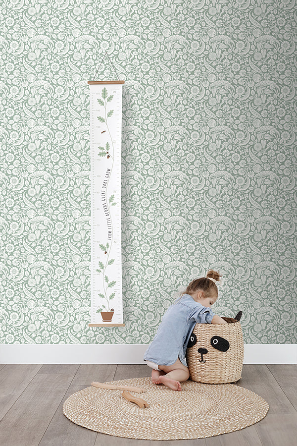 Cordelia Green Baroque Blooms Wallpaper - Brewster Wallcovering