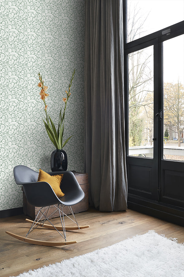 Cordelia Green Baroque Blooms Wallpaper - Brewster Wallcovering