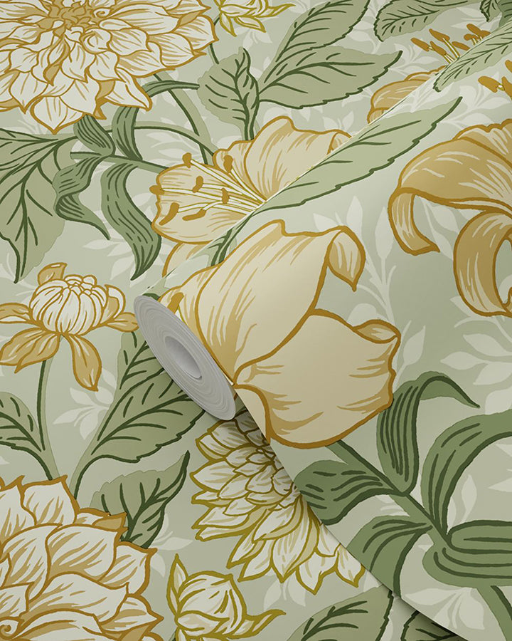 Persephone Yellow Spring Blossoms Wallpaper - Brewster Wallcovering