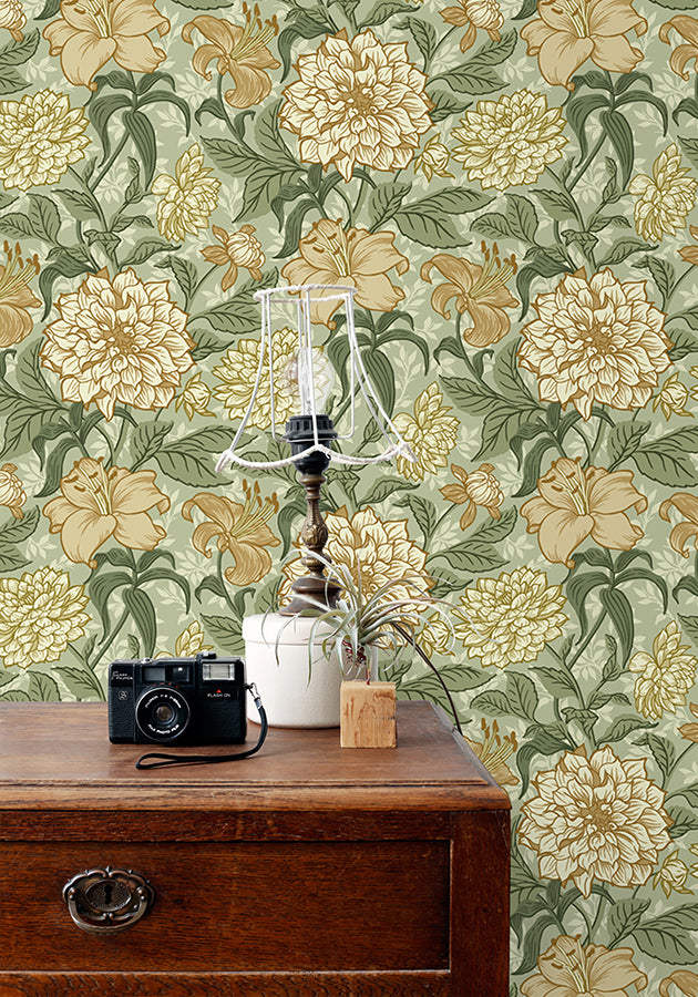 Persephone Yellow Spring Blossoms Wallpaper - Brewster Wallcovering