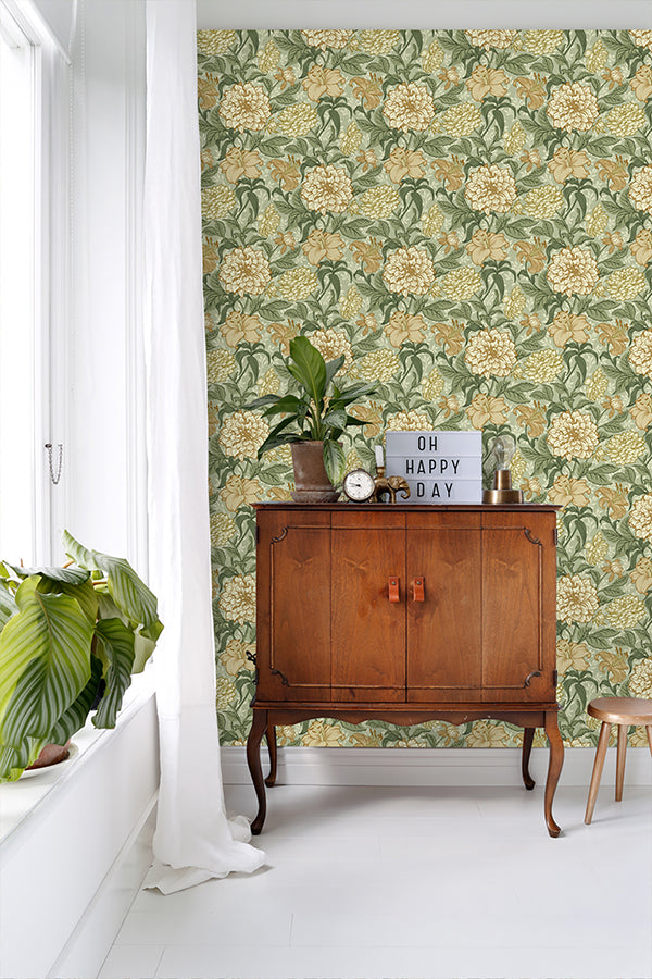 Persephone Yellow Spring Blossoms Wallpaper - Brewster Wallcovering