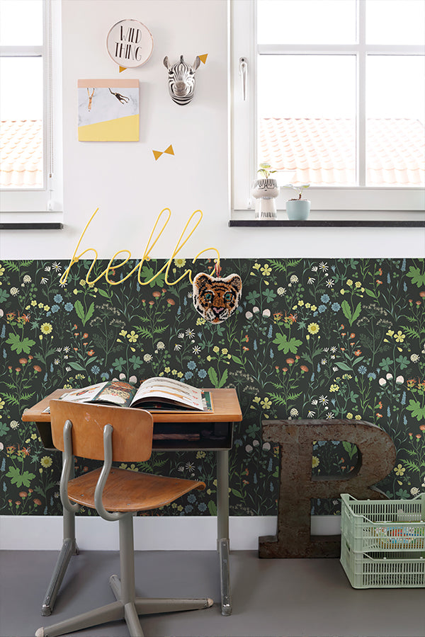 Letitia Black Summer Meadows Wallpaper - Brewster Wallcovering