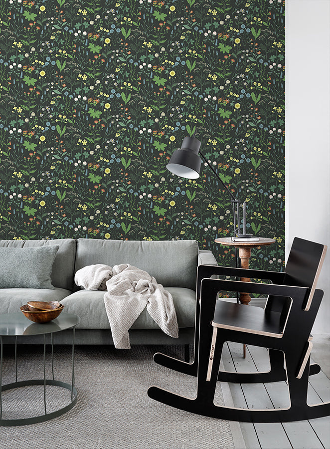 Letitia Black Summer Meadows Wallpaper - Brewster Wallcovering