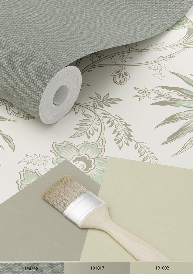 Juliet Neutral Decorative Jacobean Wallpaper - Brewster Wallcovering