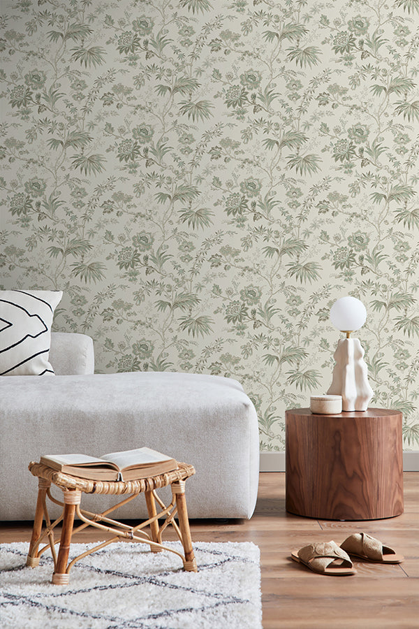 Juliet Neutral Decorative Jacobean Wallpaper - Brewster Wallcovering