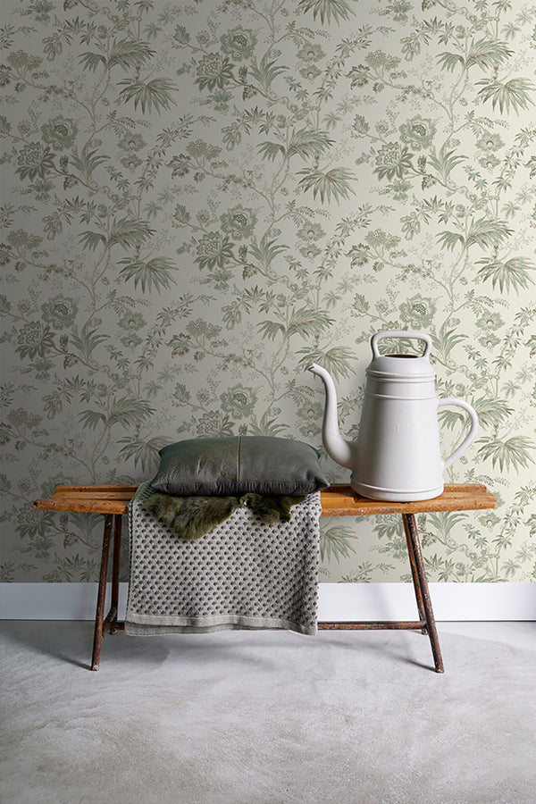 Juliet Neutral Decorative Jacobean Wallpaper - Brewster Wallcovering