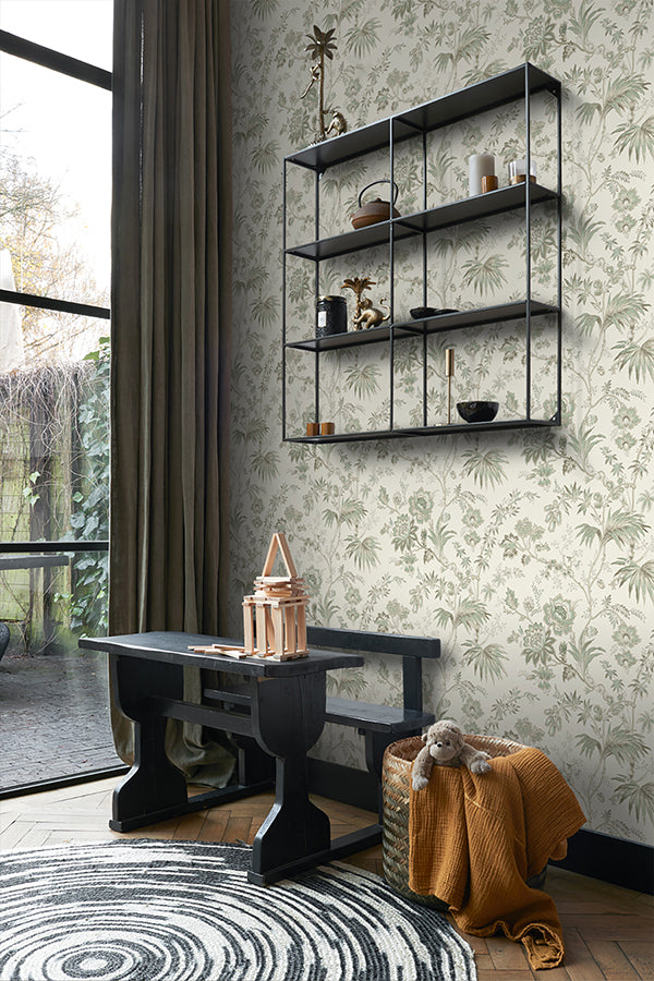 Juliet Neutral Decorative Jacobean Wallpaper - Brewster Wallcovering