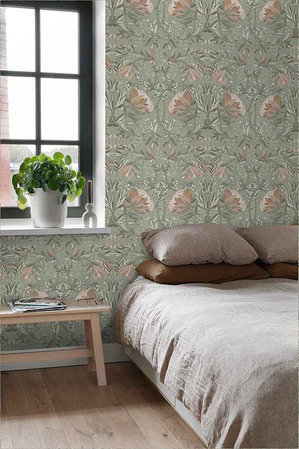 Ester Sage Nouveau Blooms Wallpaper - York Wallcoverings - DD139419 - York Wallcoverings Wallpaper