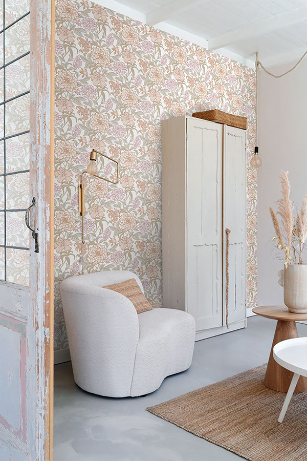 Persephone Pastel Spring Blossoms Wallpaper - Brewster Wallcovering