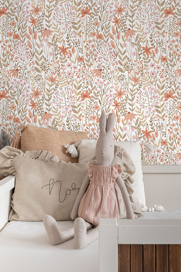 Eudora Pink Prairie Petals Wallpaper - Brewster Wallcovering