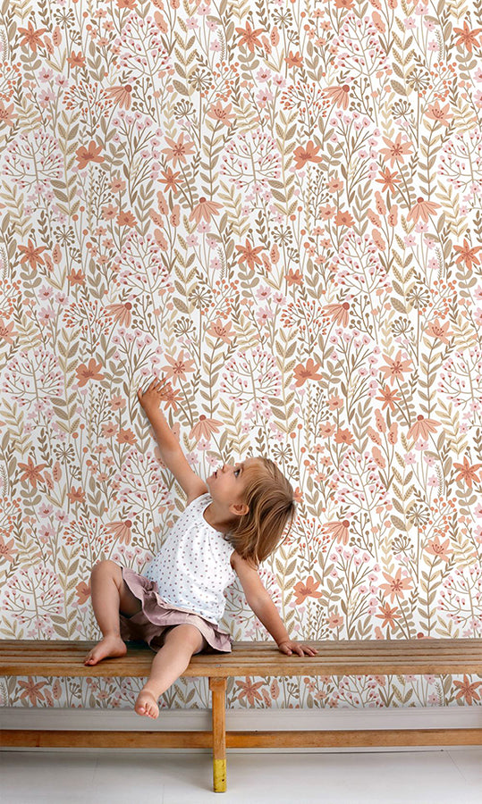 Eudora Pink Prairie Petals Wallpaper - Brewster Wallcovering