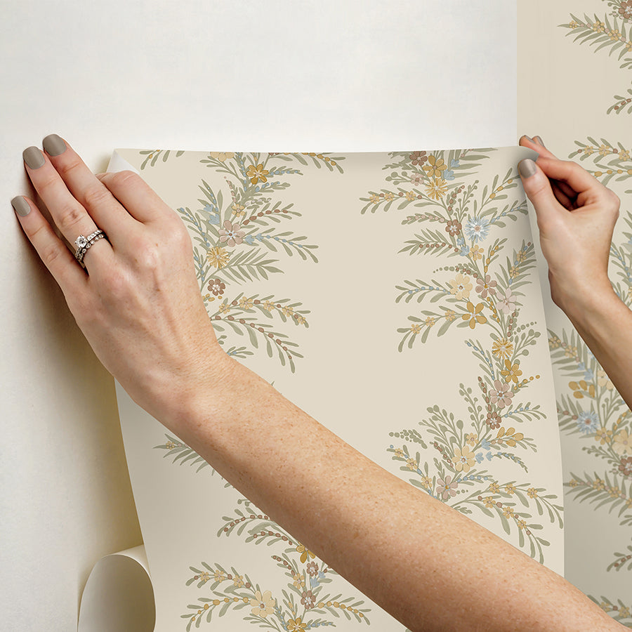 CLJ Posy Vanilla Peel and Stick Wallpaper - Brewster Wallcovering