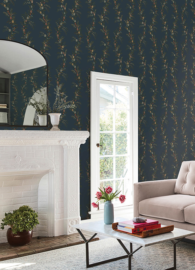 CLJ Posy Midnight Peel and Stick Wallpaper - Brewster Wallcovering