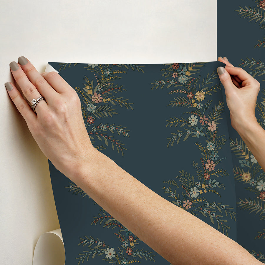 CLJ Posy Midnight Peel and Stick Wallpaper - Brewster Wallcovering