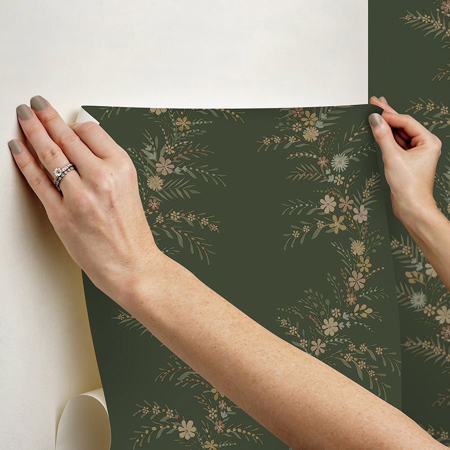 CLJ Posy Spruce Peel and Stick Wallpaper - Brewster Wallcovering