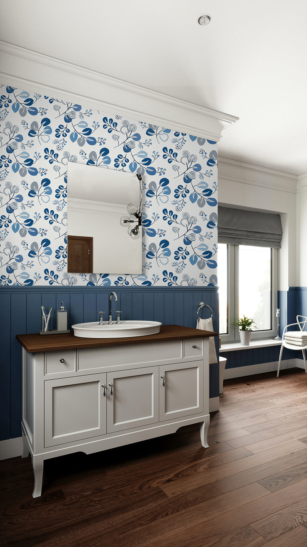 Roux Blue Peel and Stick Wallpaper - Brewster Wallcovering