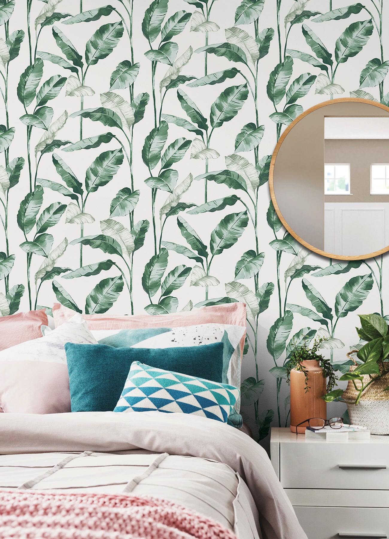 Teal Banana Leaf Peel and Stick Wallpaper - Brewster Wallcovering