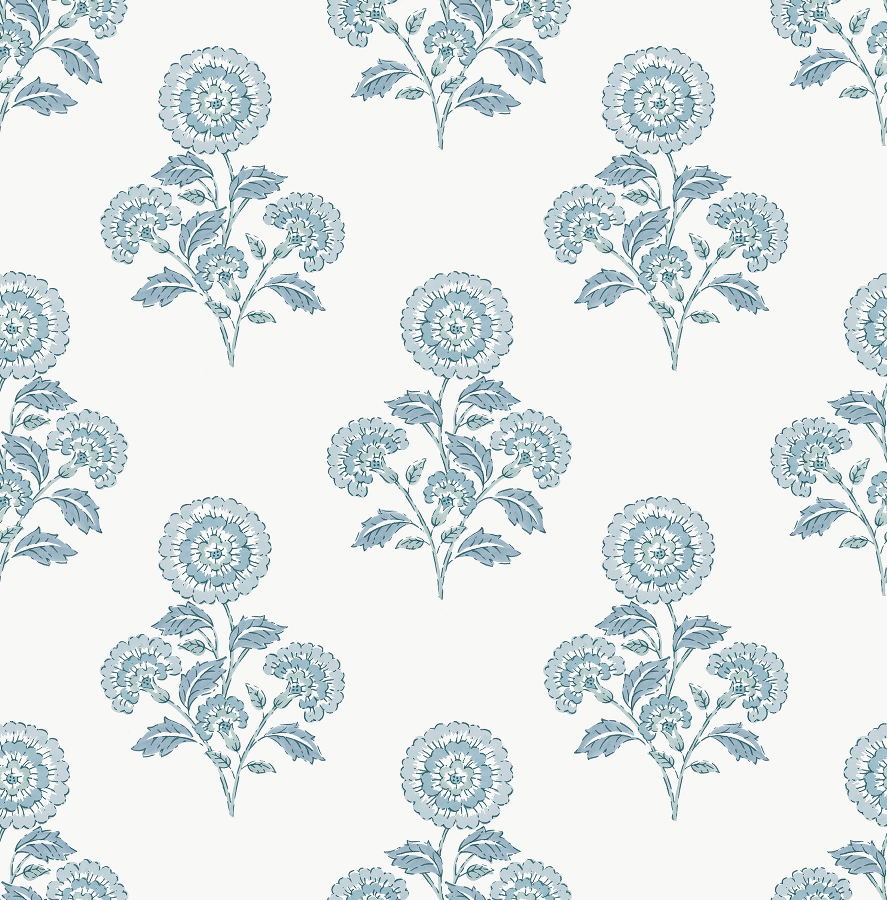 Picture of Flourish Block Print Blue on Blue Peel and Stick Wallpaper