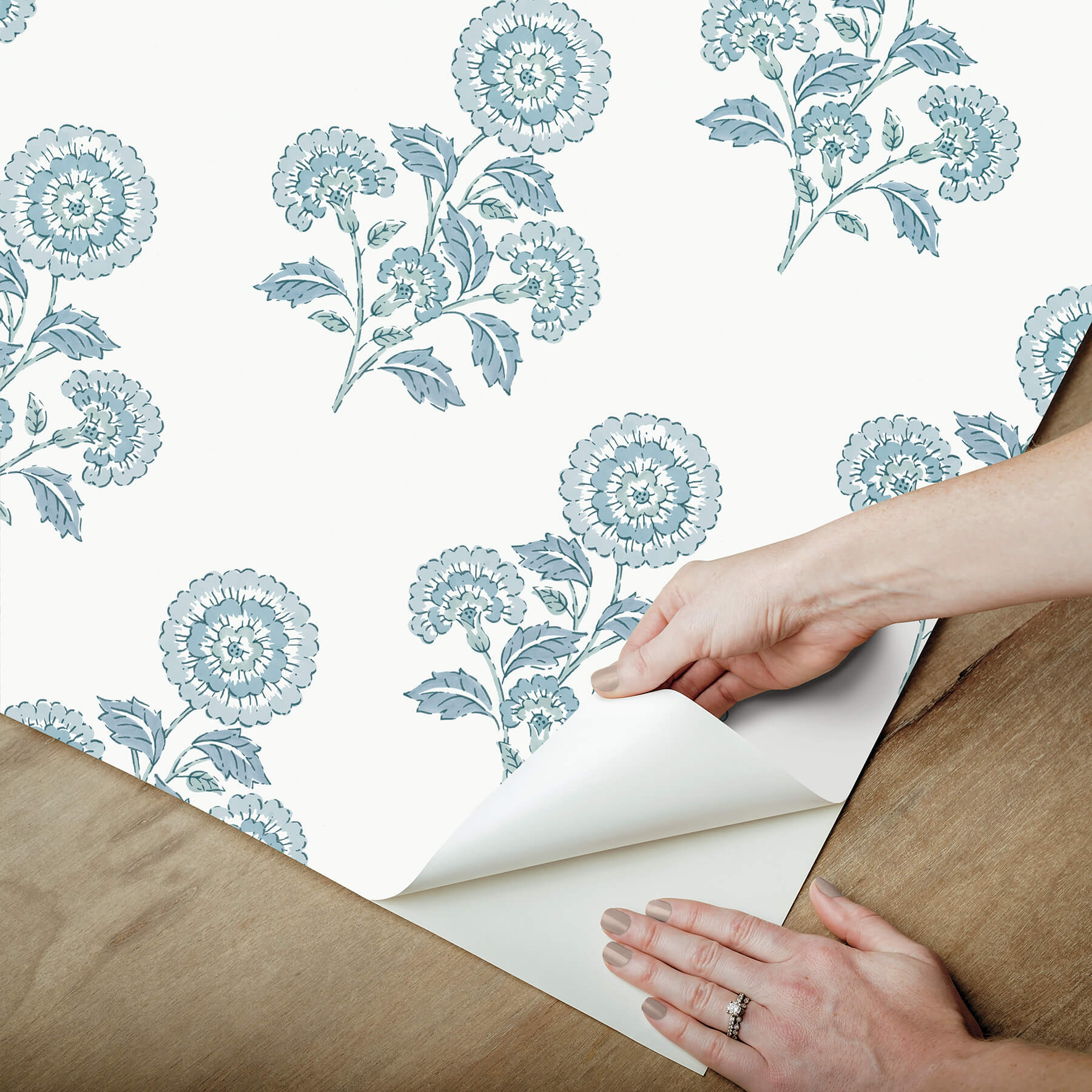 flourish-block-print-blue-on-blue-peel-and-stick-wallpaper-york-wallcoverings-sss6311 - York Wallcoverings Wallpaper